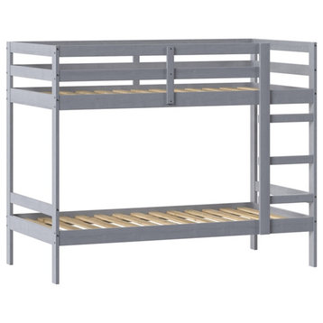 Pemberly Row Twin Over Twin Simple Solid Wood Bunk Bed - Gray