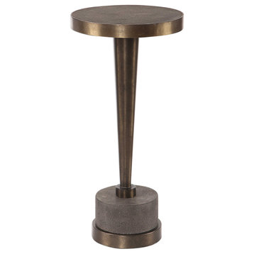 Modern Retro Industrial Bronze Concrete Accent Table | Pedestal End Metal Round