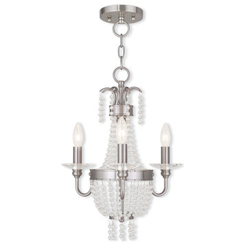 Convertible Mini Chandelier With Clear Crystals, Brushed Nickel