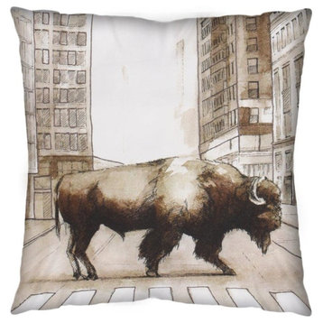 Northstreet II Brown Bison City Crossing Decorative Pillow Cover, Pattern I