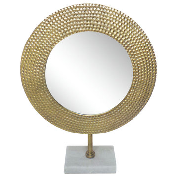 Metal 21" Hammered Mirror On Stand, Gold