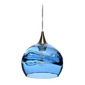 Swell Pendant Light Form No.767, Steel Blue Glass, Brushed Nickel, 8 Watt Led