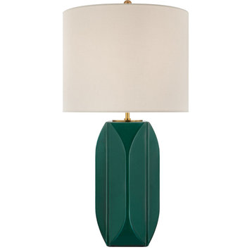 Carmilla Table Lamp, 1-Light, Emerald Crackle, Cream Linen Shade, 28"H