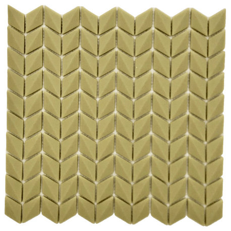 11 1/2"x12" Chevron Recycled Glass Tile, Avocado