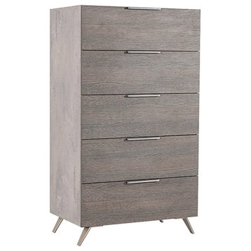Limari Home Bronx 5-Drawer Modern Stainless Steel & Faux Concrete Chest in Gray