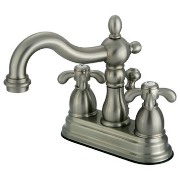 Satin Nickel Two Handle 4" Centerset Lavatory Faucet with Brass Pop-up KS1608TX