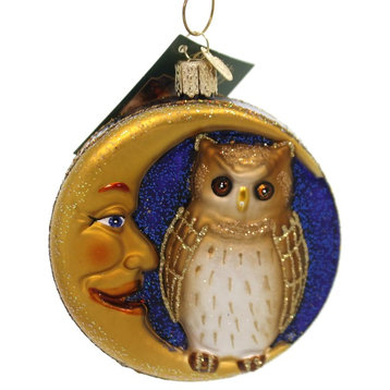 Old World Christmas Owl in Moon Glass Ornament Halloween 26064