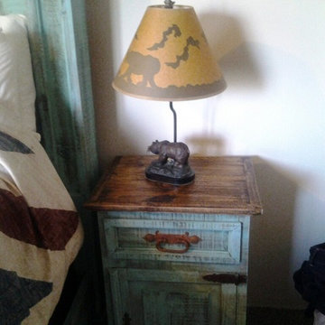 Rustic Pine Turquoise Bedroom redo
