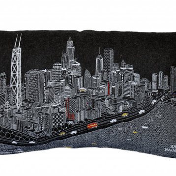 24" Black Chicago Nighttime Skyline Lumbar Decorative Pillow