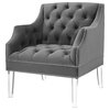 Modern Living Room Lounge Accent Side Chair Armchair, Velvet Fabric, Grey Gray