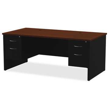 Lorell Walnut Laminate Commercial Steel Desk Series, 72"x36", Top, Black