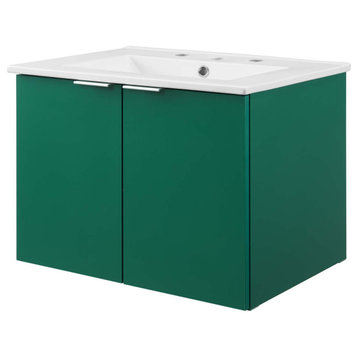 Sink Vanity Cabinet, Wall Mounted, Melamine, Green White, Modern, Bathroom, Green White