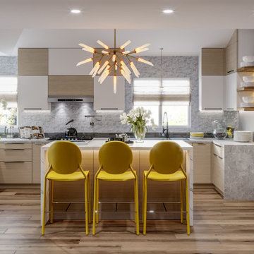 Wood, White and Yellow Modern Kitchen