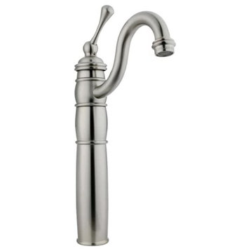Tall Bathroom Vessel Faucet, Elegant Curved Spout & Single Lever Handle, Nickel