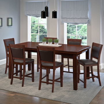 CorLiving 7-Piece Extendable Dining Set Warm Brown Wood/Chocolate Bonded Leather