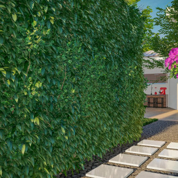 House with Vine-Wrapped Columns and Hydrangea Garden