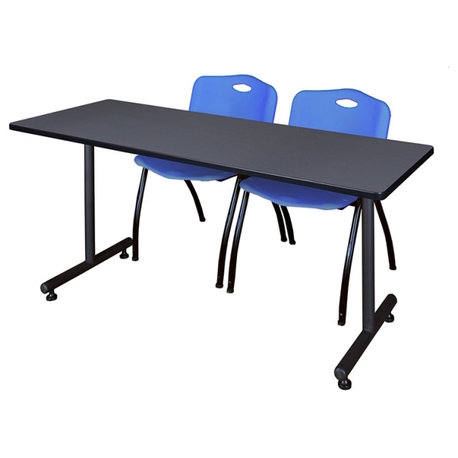 66" x 24" Kobe Training Table- Grey & 2 'M' Stack Chairs- Blue