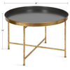 Modern Coffee Table, Crossed Base With Removable Tray Like Top, Gold/Gray