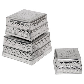 Novica Handmade Shimmering Pyramid Decorative Aluminum Boxes (Set Of 3)