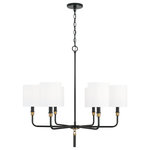 Capital Lighting - Beckham Six Light Chandelier, Glossy Black and Aged Brass - The striking contrast of the Glossy Black frame with white fabric shades gives a perfectly polished look to the Beckham 6-Light Chandelier. The solid metal tassel detail is accented with Aged Brass loops for a sleek silhouette that is both bold and refined.