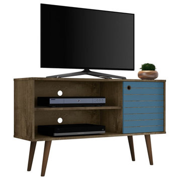 Manhattan Comfort Liberty Wood TV Stand for TVs up to 46" in Aqua Blue/Brown