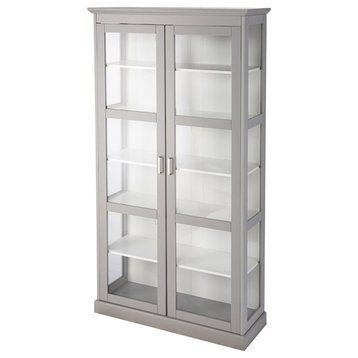 Bowery Hill Transitional Wood Tall Curio Cabinet in Gray Finish