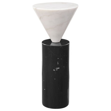 Luxe Modern Geometric Marble Accent Table Black White Shapes Round Pillar Cone