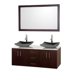 Wyndham Collection Arrano" Vanity, White Stone Top, Black Vessel Sinks - Bathroom Vanities And Sink Consoles