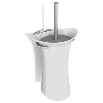 Secret Bath. White Porcelain wall toilet brush holder set. Amara collection