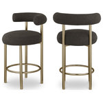 Meridian Furniture - Bordeaux Upholstered Stool, Brown, Boucle Fabric, Brushed Brass, Set of 2 - Give your kitchen counter or home bar a fresh face with this Bordeaux boucle fabric stool. This stool features rich brown boucle fabric upholstery on the curved back and seat, so guests sit comfortably for pancake breakfasts or their favorite spirits. The iron metal frame is durable, tough, and sturdy, so it holds up to long-term enjoyment by family and friends. A brushed brass finish lends the stool an uber modern feel.