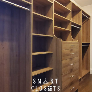 Master Walk In and Wall Unit Closet in Esterel Finish Designed by Smart Closets