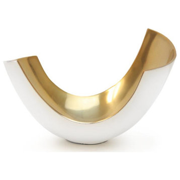 Elegant Metal Curve Vase, Glossy White / Gold, Large