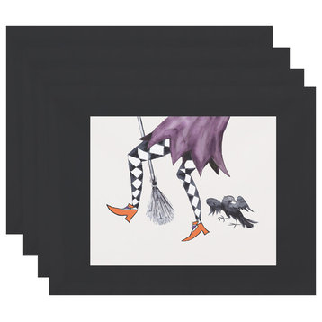 Fly Away Witch 18"x14" Cream Halloween Print Placemat, Set of 4