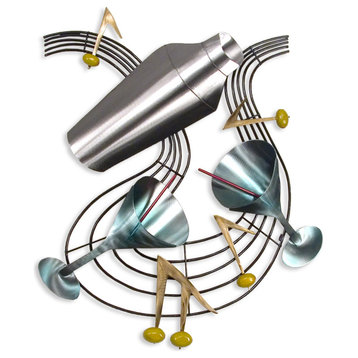 Art Deco Home Decor 'Dancing Martinis' - Midcentury Music Art on Stainless Steel