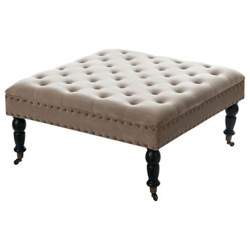 Supersoft Tuft Coffee Table Ottoman, Simply Taupe, 33"x33"x18"