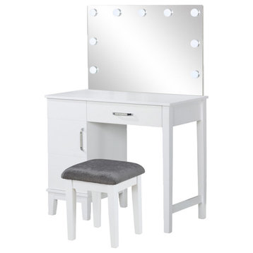 2 Piece Vanity Set with LED Lights, Dark Gray and White