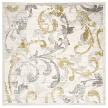 Safavieh Amherst Amt428E Outdoor Rug, Ivory/Light Grey, 7'0"x7'0" Square