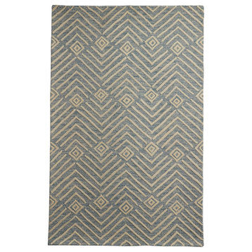Blue Wool Hand Hooked Rug 6x9