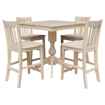 36" x 36" Square Top Pedestal Table  With 4 Counter Height Stools (Set of 5)