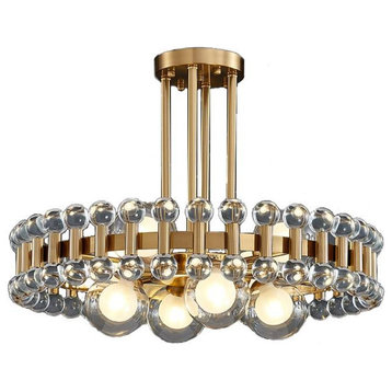 Modern colorful crystal LED Chandelier for living room, dining room., Round Crystal, 17.7''