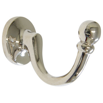 RCH Decorative Brass Wall Hook, 2 Inch, Various Finishes, Polished Nickel, 2 Inc