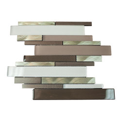 Silver Aliminum, White and Grey Glass and Matte Black Mosaic Tile Random Z Patte - Home Accessories & Decor
