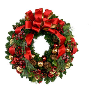 Red And Gold Holiday Wreath - Transitional - Wreaths And Garlands - by ...