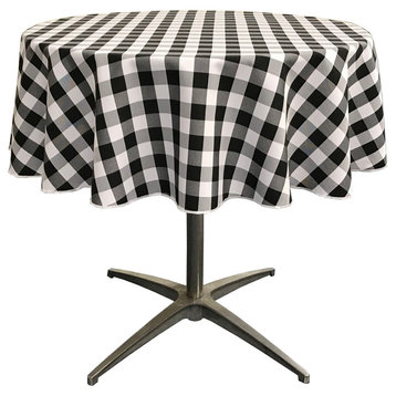 LA Linen Round Gingham Checkered Tablecloth, White and Black, 51" Round