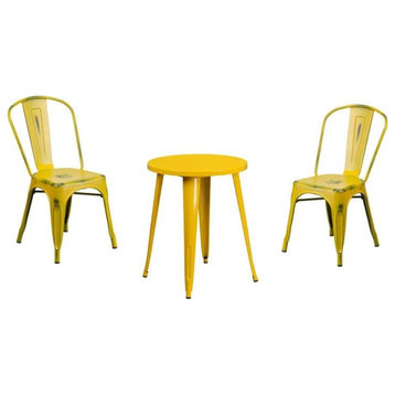 3 Piece Bistro Set with Bistro Table and Set of 2 Chairs in Yellow