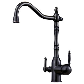 Two Handle Swivel Spout Water Purifier Sink Kitchen Faucet, Antique Brass