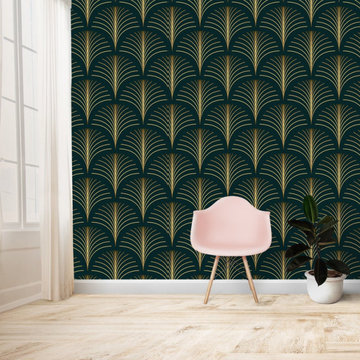 Green Gold Geometric Art Deco Wallpaper