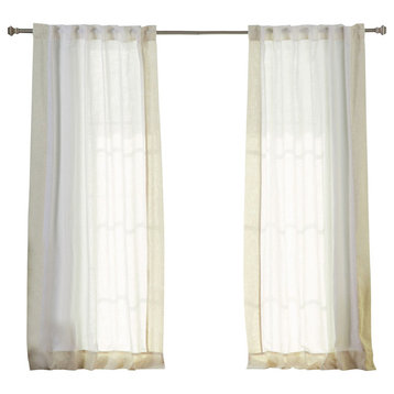 Faux Linen Blend Border Curtains, White/Flax