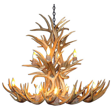 Real Shed Antler Whitetail/Mule Deer Cascade Chandelier, Large, No Shades