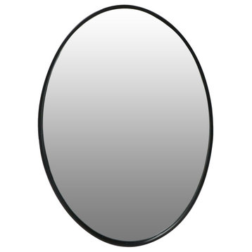 Oval Metal Wall Mirror With Framed Edges And Wooden Backing, Black